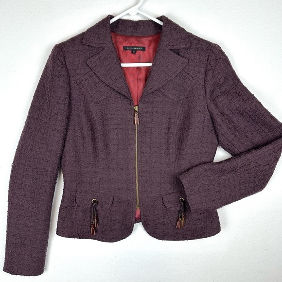 David Meister Jackets & Blazers - David Meister Boucle Zippered Blazer Jacket Textured Office Career